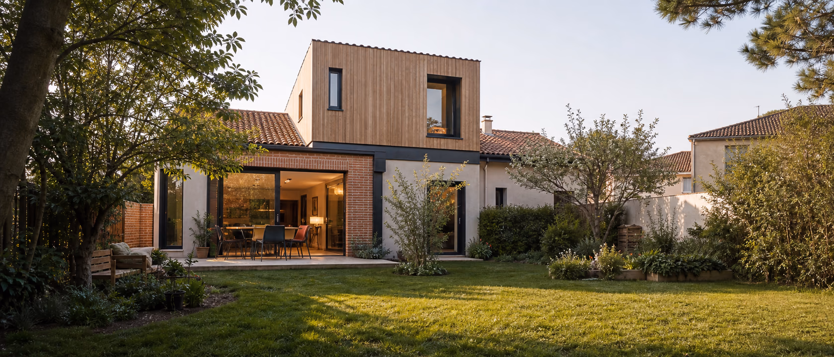 Maison agrandie en préservant un jardin arboré