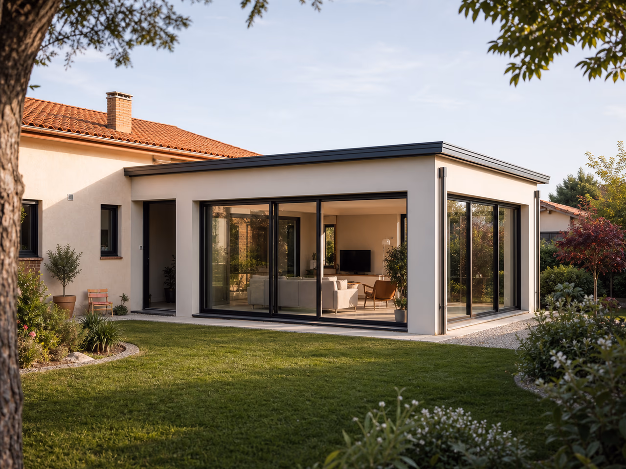 Extension de plain-pied ouvrant un séjour sur le jardin à Tournefeuille